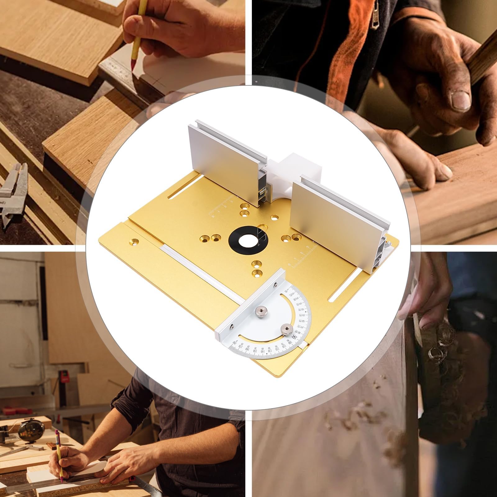 Placa de inserción para mesa de fresadora, tablero abatible para fresado de madera de aleación de aluminio con valla trasera y regla de ángulos, herramienta auxiliar de grabado para máquina de corte(B