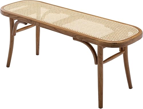 Miniatura 4 de Kmax Banco tapizado de mimbre de mimbre para entrada, madera maciza rústica de 45 pulgadas para sala de estar/dormitorio/pasillo