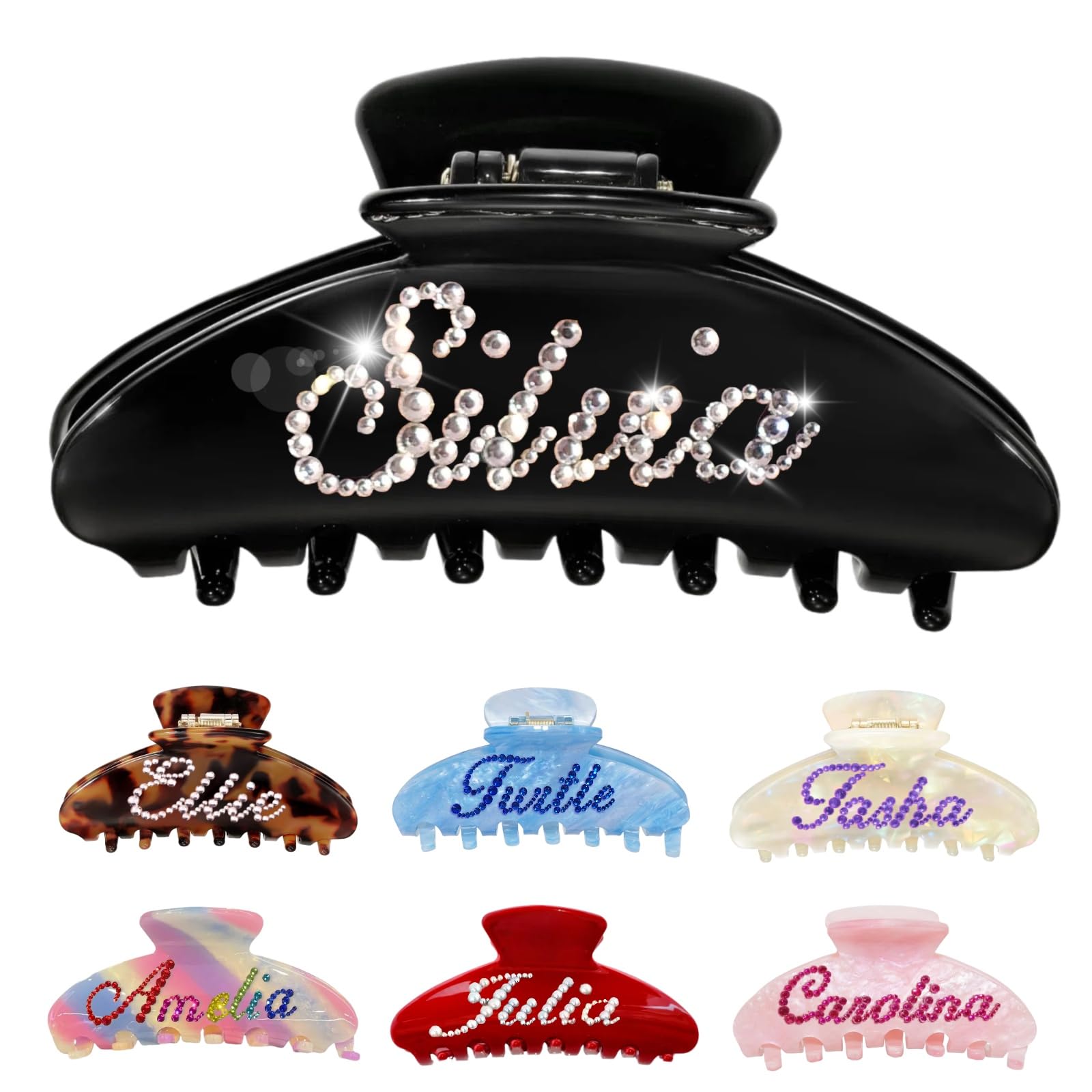 Personalized Colorful Name Hair Claw Clips for Women,Custom Hair Clips with Diamond,Cute Hair Accessories 4",Handmade Rhinestones Hair Clamp Gifts for