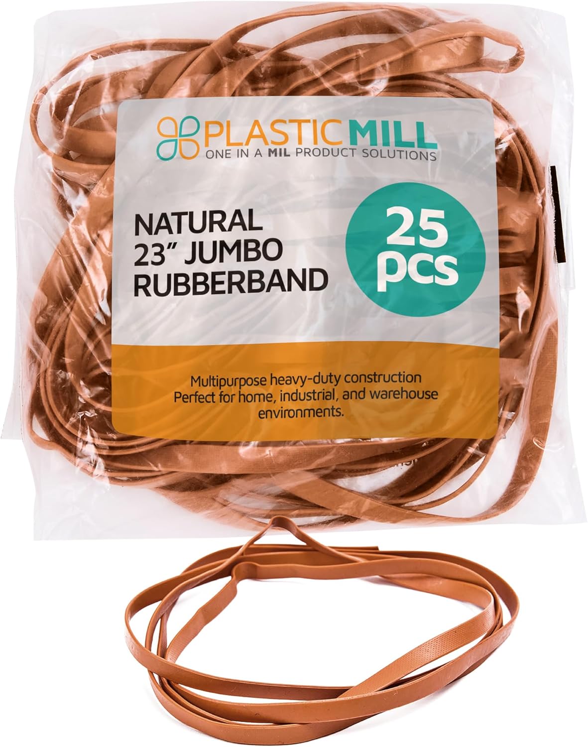 PlasticMill 23" Large Rubber Bands for Trash Cans - Heavy Duty, Elastic, Oversized Trash Can Rubber Bands - Jumbo Garbage Can Rubber Bands to Secure Liners, Moving Furniture (25-Pack)
