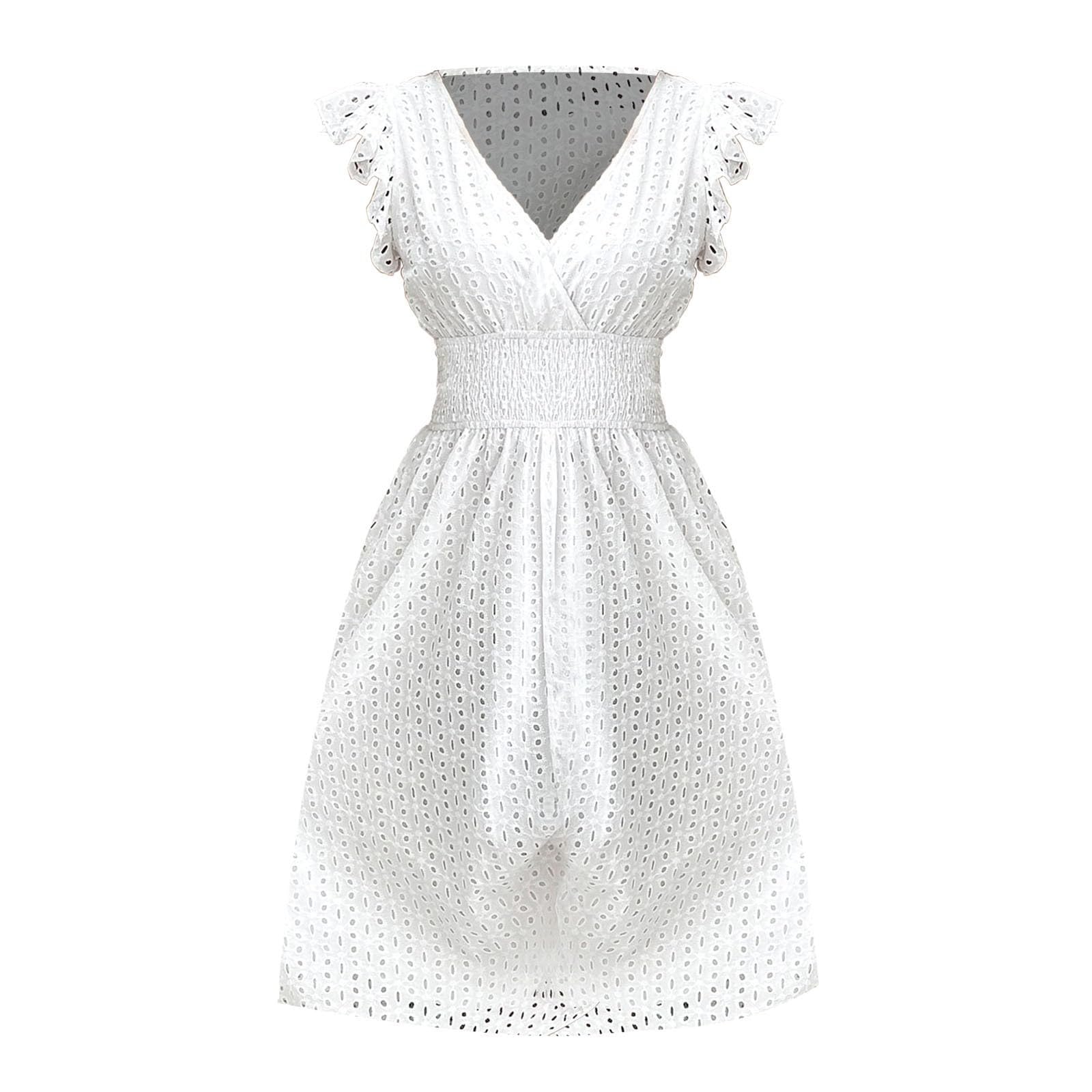 Générique Robe Longue Boheme Mariage D'été Robe Plage Courte sans Manches Vetement Femme Ete Fluide Coton col en V Summer Dress