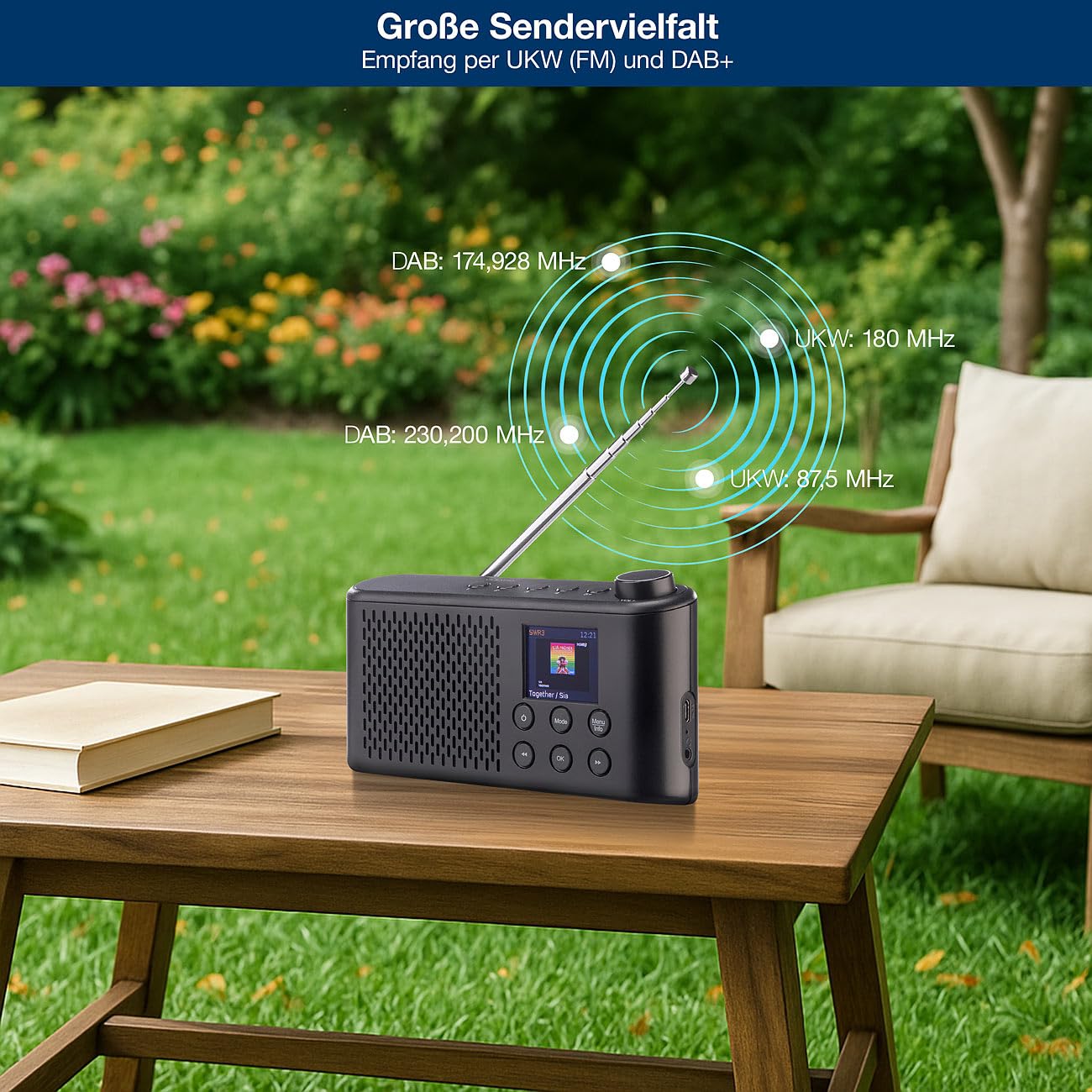 VR-Radio DAB+ Radios: Mobiles Akku-Digitalradio mit DAB+/FM, Farbdisplay, Bluetooth 5.3, 6 W (Mobile DAB, DAB-Kofferradio)