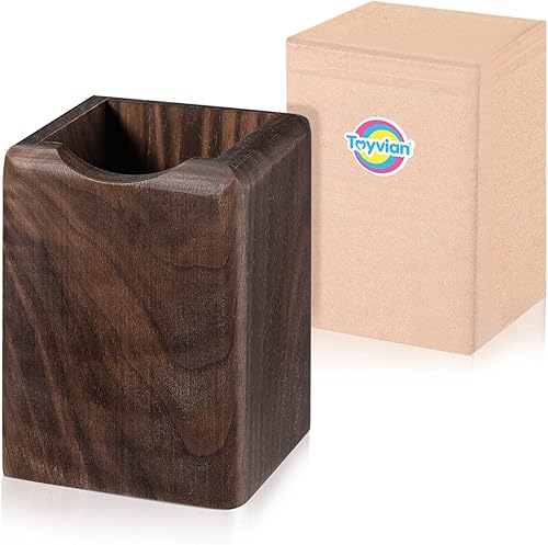 Miniatura 7 de Toyvian Caja de madera para bolígrafos, organizador de escritorio multiusos, caja de almacenamiento de madera natural ecológica (nogal negro)