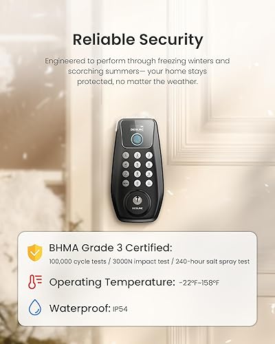 Miniatura 7 de DESLOC C110 - Cerradura de puerta de entrada sin llave con huella dactilar, cerradura inteligente para puerta delantera con 2 llaves, bloqueo