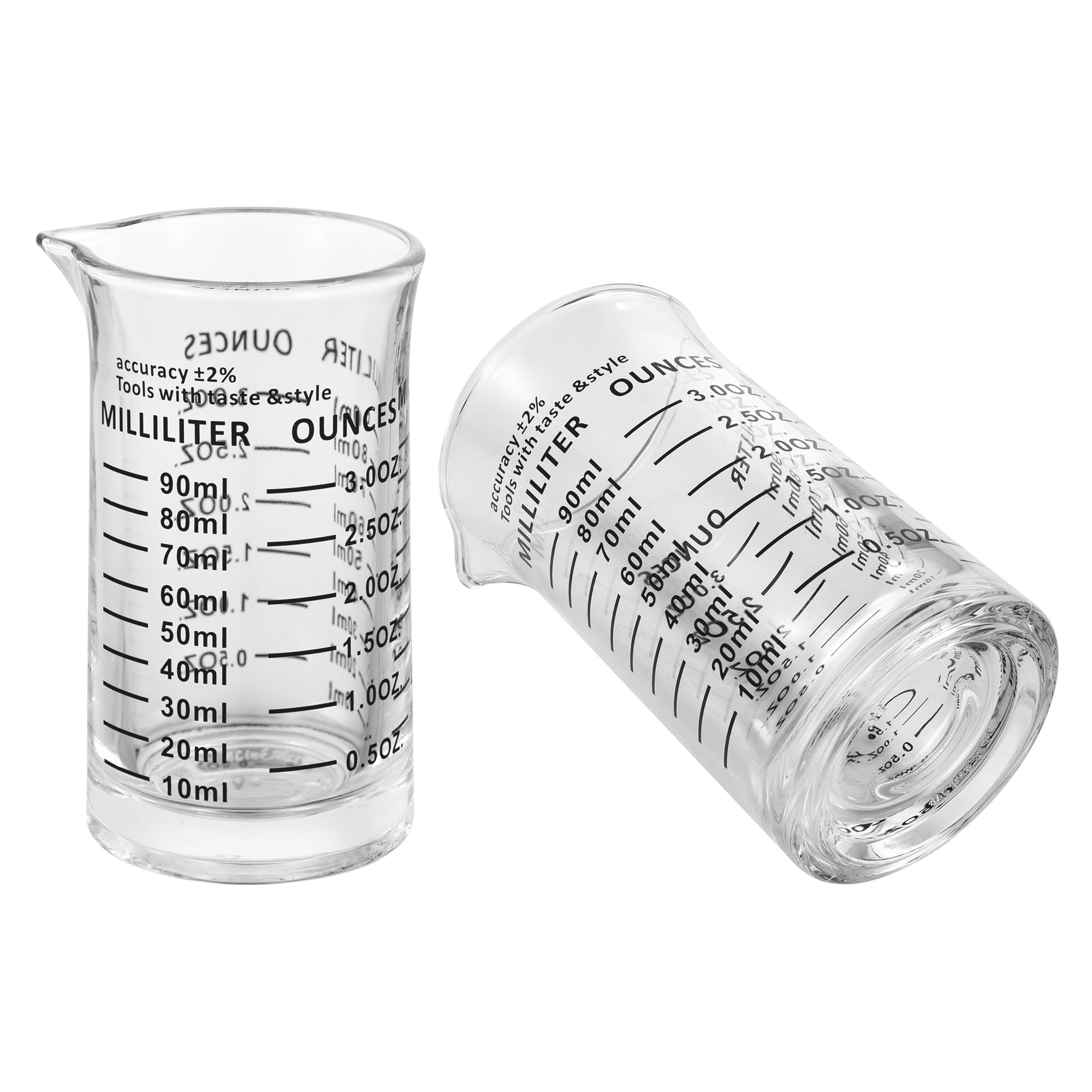 Vaso medidor de vaso de chupito de 3 onzas/90 ml, taza de vidrio para expreso, color negro (paquete de 2)