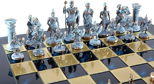 Miniatura 4 de Manopoulos Juego de ajedrez grande del ejército romano griego - azul y cobre - tablero de ajedrez azul