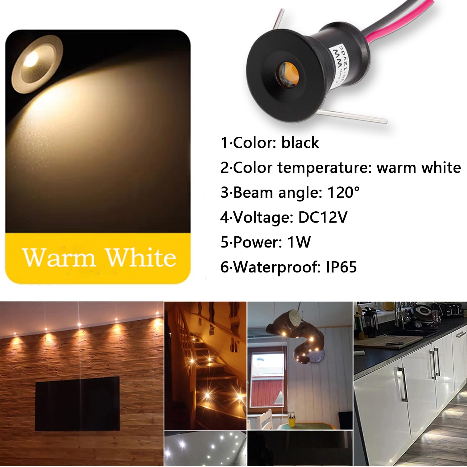 kpslucerna 9pcs 12V 1W Mini LED Downlight, IP65 Water Resistant Small Recessed Spotlight - Image 4