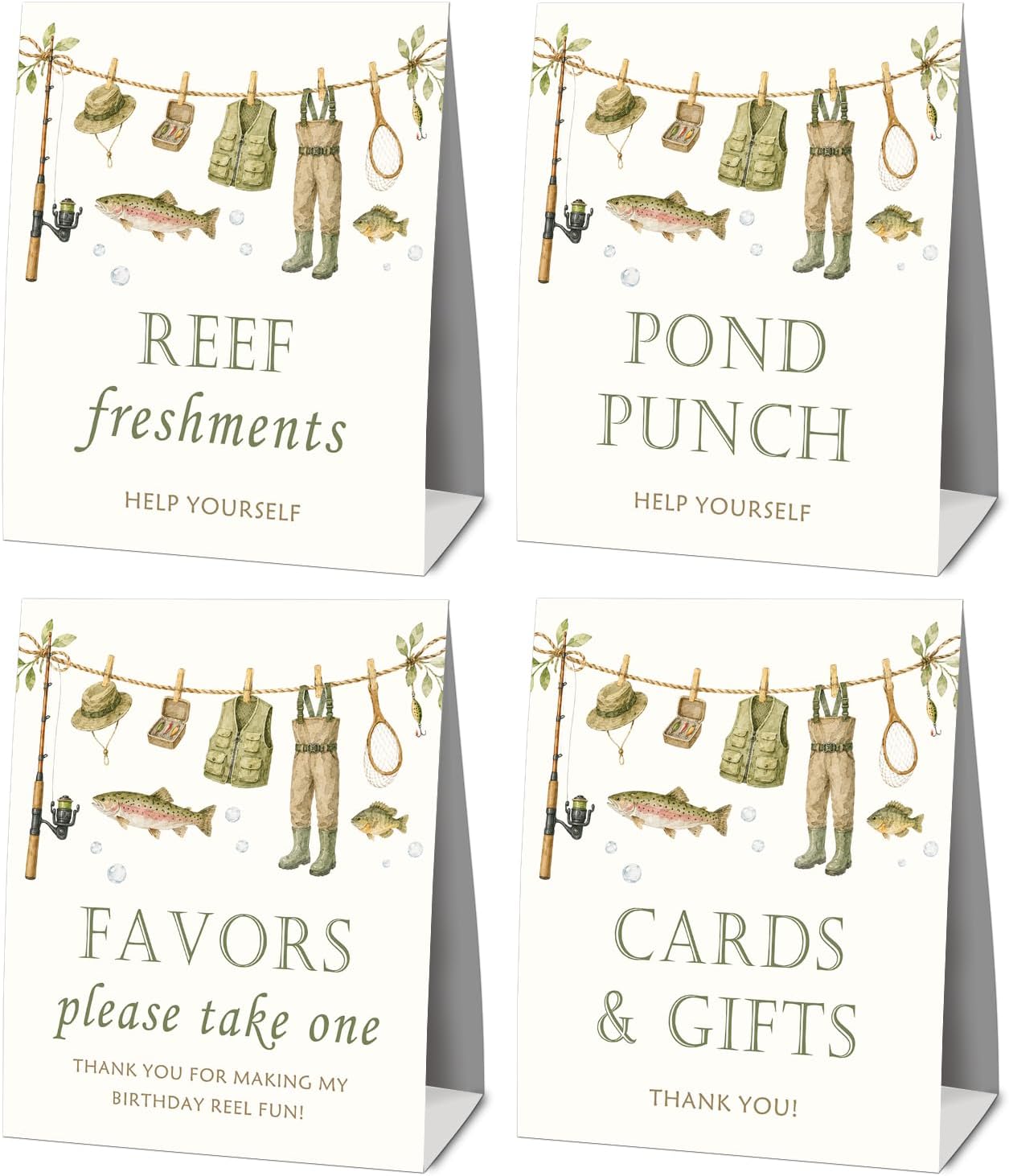 Fishing Baby Shower Table Signs 4 Pack, Vintage Fisherman Baby Shower Party Decor for Boys Girl, For Fishing Birthday Parties, Gender Neutral Activity Decor, Fisherman Welcome Babies Party Table Signs
