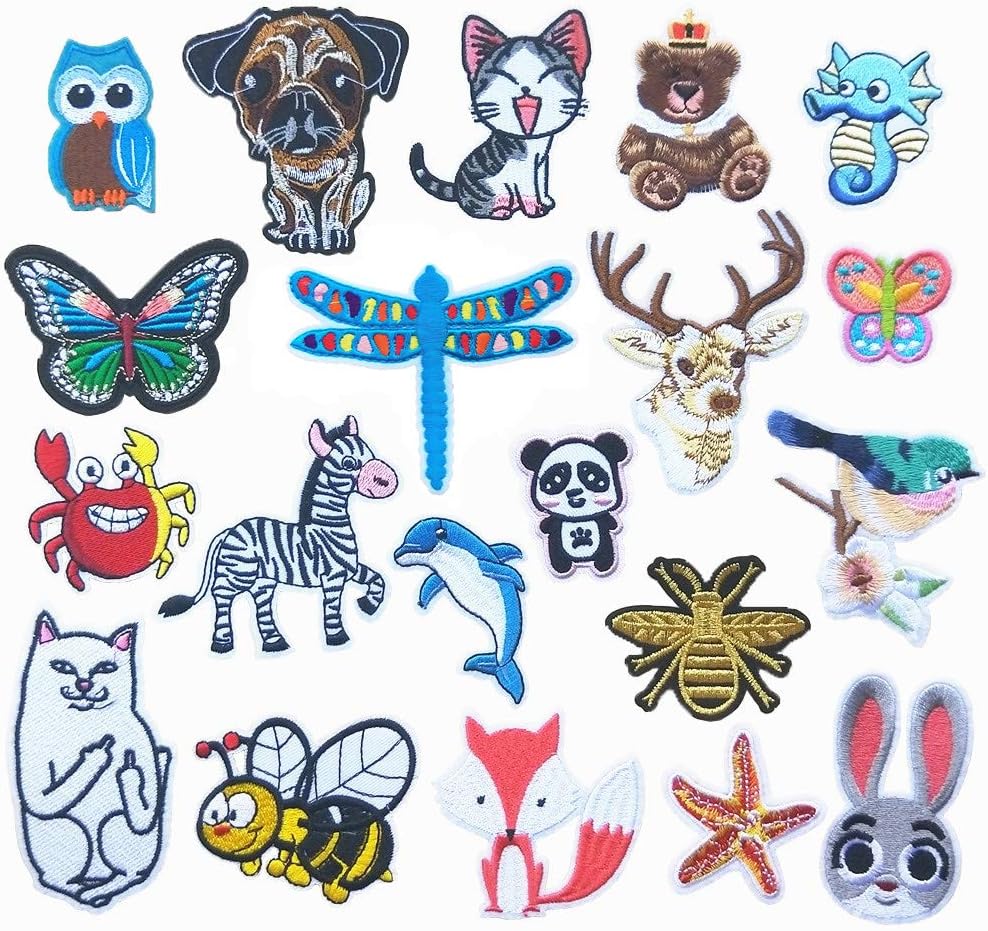 Mo Sheng Accessory20pcs DIY Lovely Animals Patches Embroidery Mix Patterns Iron On or Sew On Applique for Clothes Backpacks T-Shirt Jeans Skirt Vests Scarf Hat Bag (Style 11)