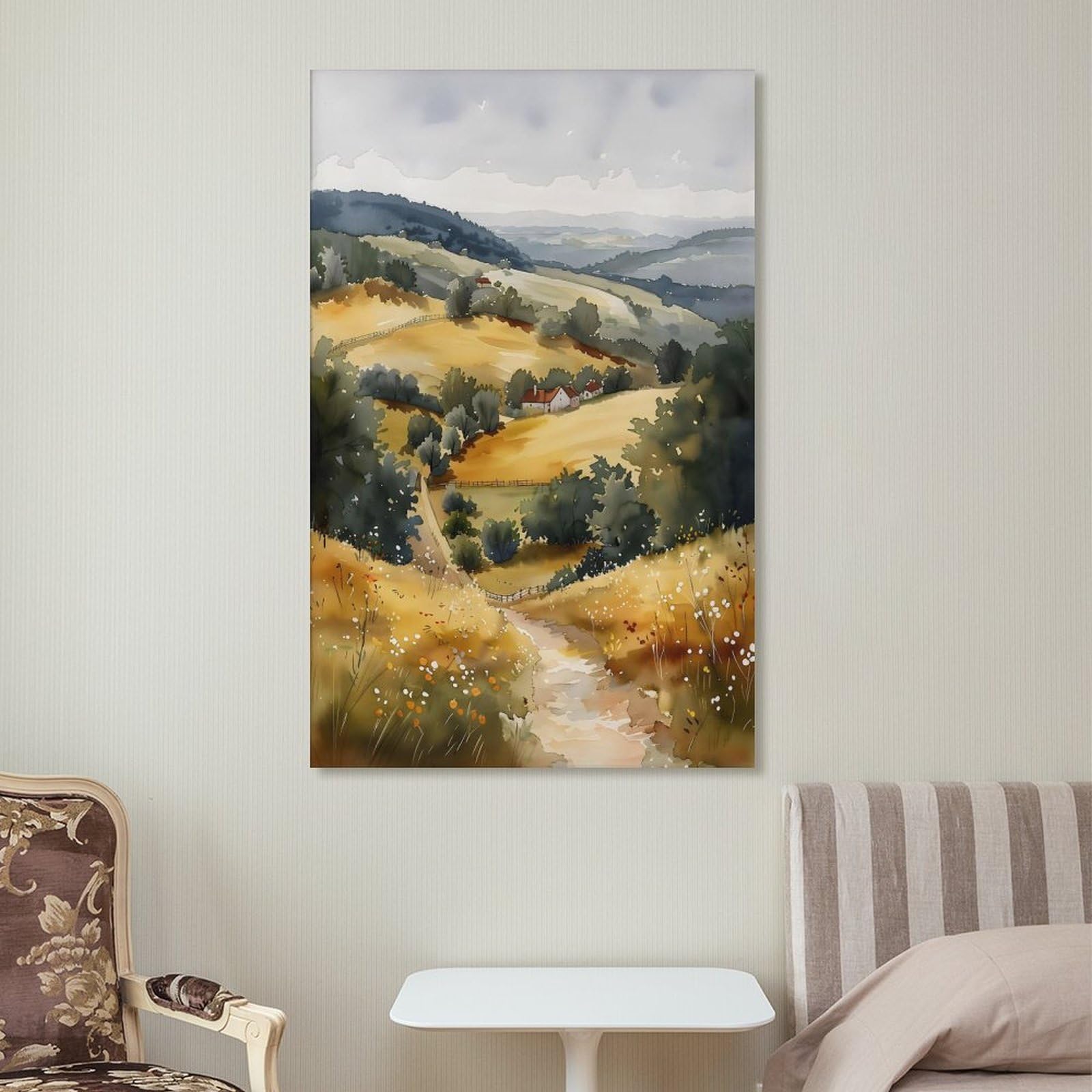 Surrey Hills Aquarellgemälde, Wandkunst, Surrey Hills, Poster, Heimdekoration, Geschenk für Kunstliebhaber, Kunstdruck, ungerahmt, 60 x 90 cm