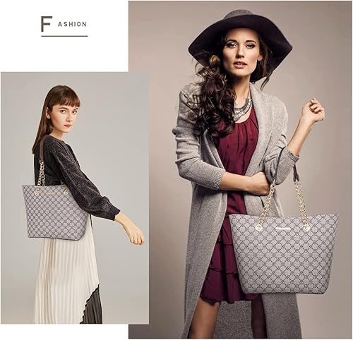 Vista 117 de Montana West Bolso de mano para mujer con asa superior con cadena Gris/Negro,M Café,M Deep Rose Rojo,verde, (M Green),Beige,Monograma