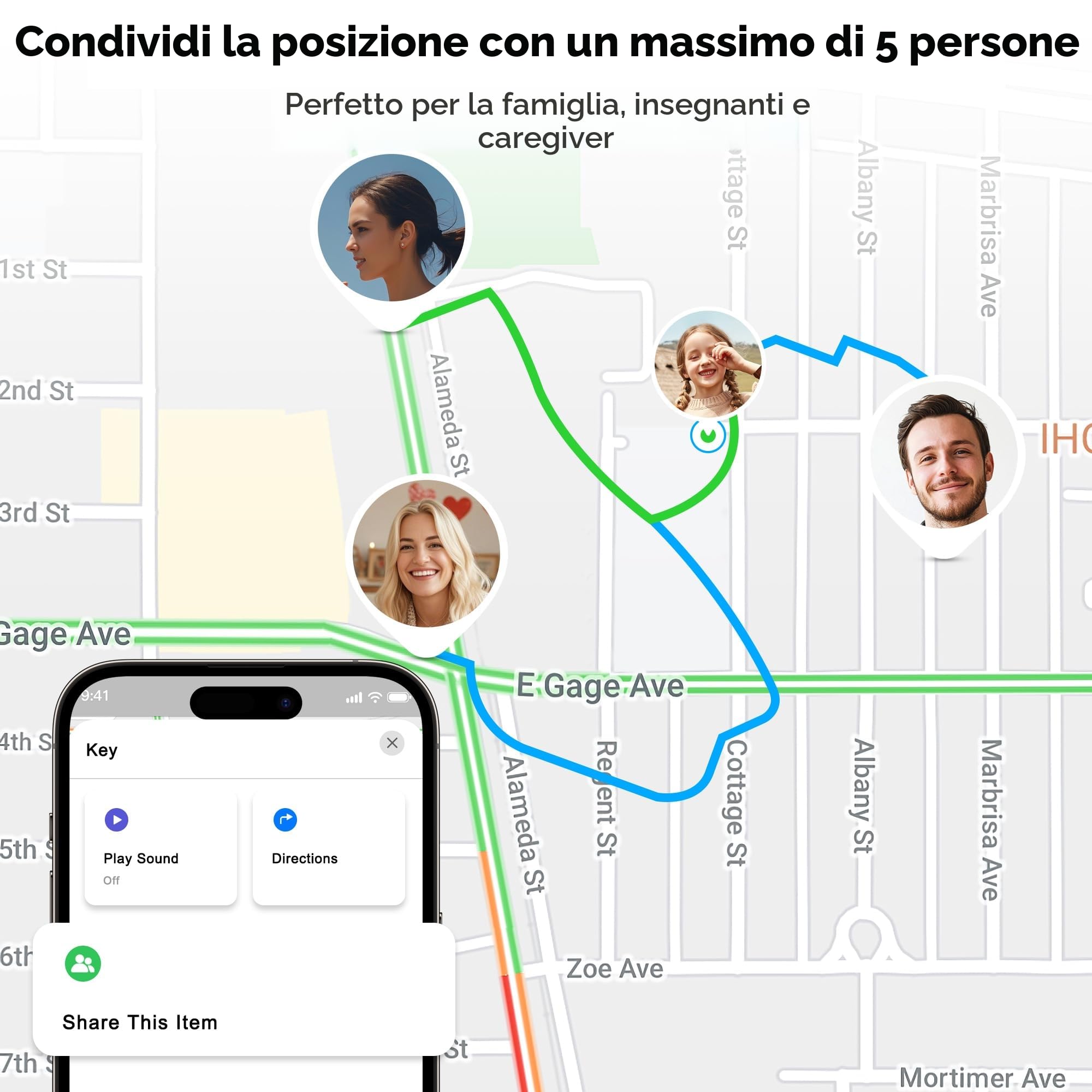 Utag - Localizzatore GPS per bambini, confezione da 4, etichetta di sicurezza, funziona con Apple Find My (solo iOS), modalità smarrito, dispositivo anti-rimozione con certificazione MFi