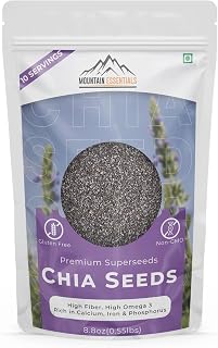 MOUNTAIN ESSENTIALS Premium Raw Chia Seeds (Black) 8.8 Oz Non GMO | Gluten Free | Omega-3 & Protein-Rich Super Seeds for Smoothies, Salads and Chia Puddings 10 Serving Per Pouch Pack of 1
