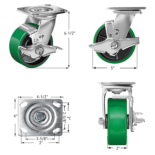 Miniatura 2 de Ruedas giratorias de 5 x 2 pulgadas, ruedas resistentes, rueda de poliuretano, capacidad de hasta 1000 libras. Uso para camión de plataforma,
