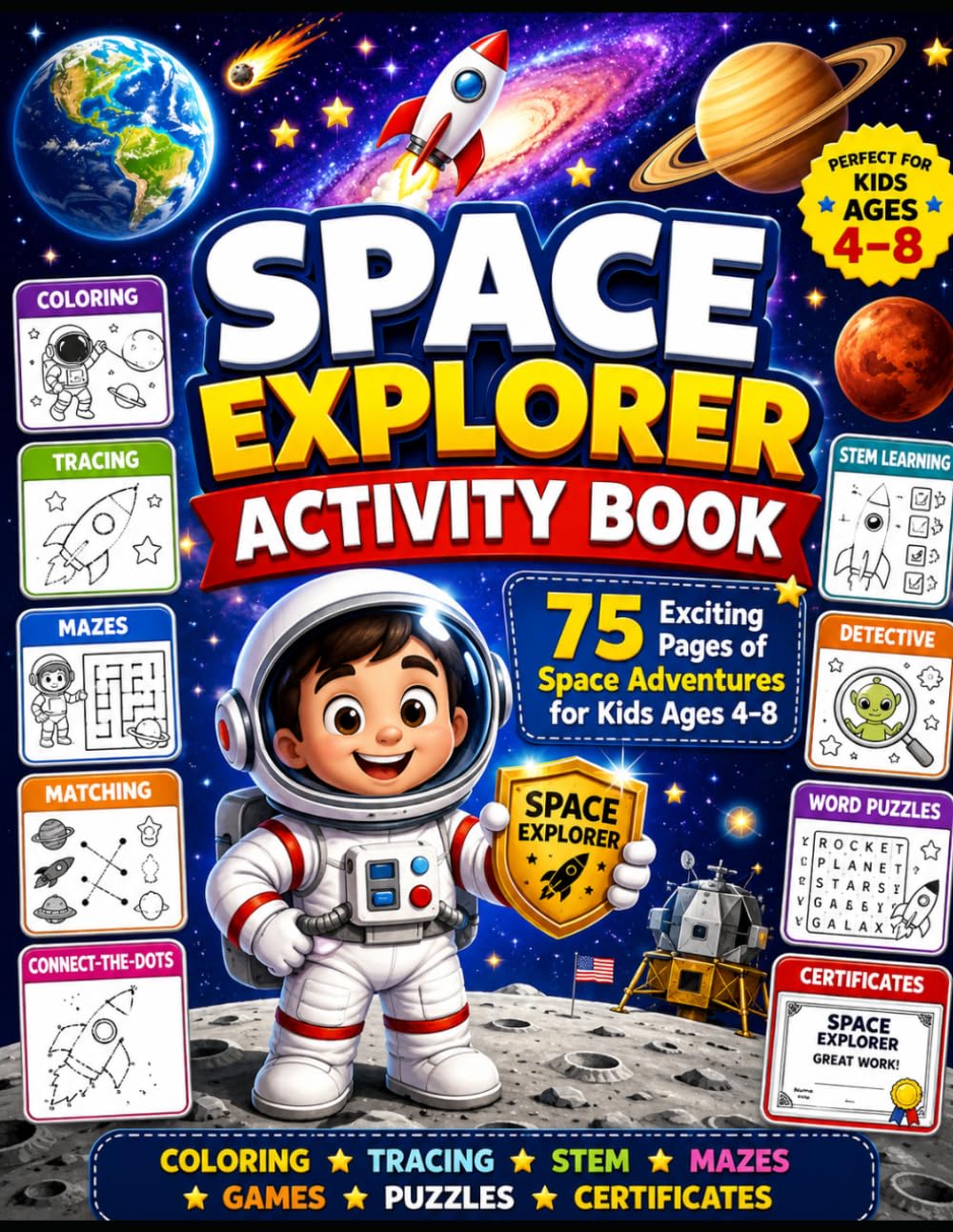 Space Explorer Activity Book for Kids Ages 4–8