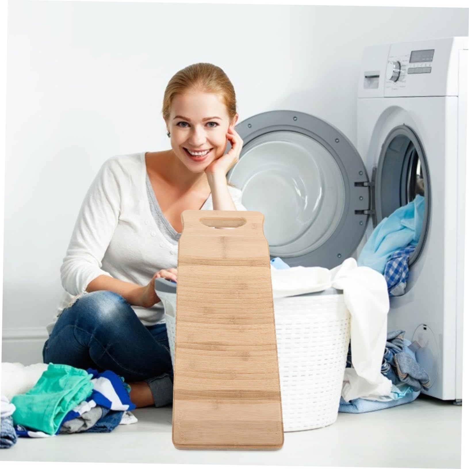 COLLBATH ASSE per Lavare in bambù Ispessito ASSE per Lavare Bucato Antiscivolo 60 Cm