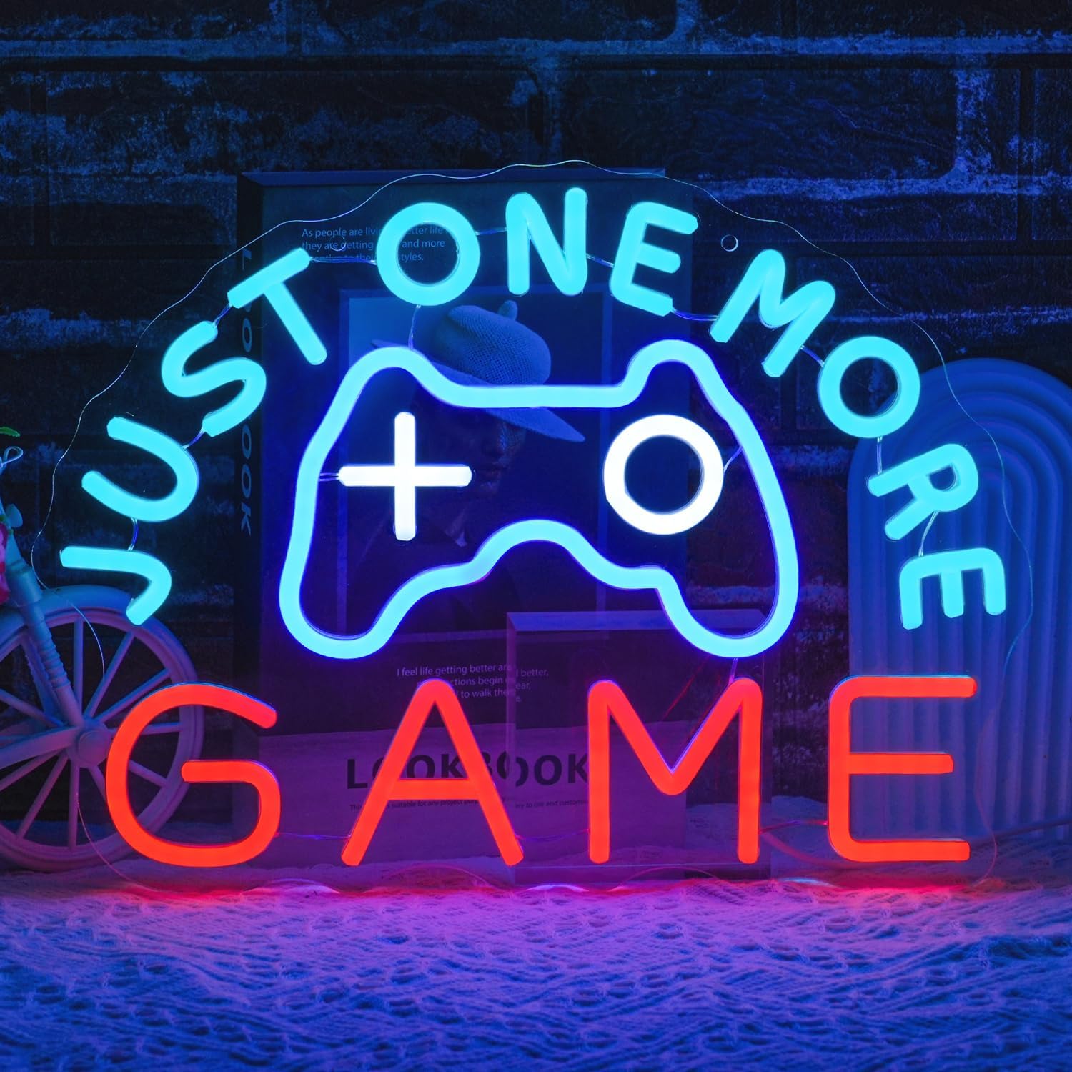 Just One More Game Neon Sign for Gaming Room, USB Powered Gamer Neon Light, Colorful Game LED Light Up Sign for Bedroom, Party, Man Cave,Club, Bar