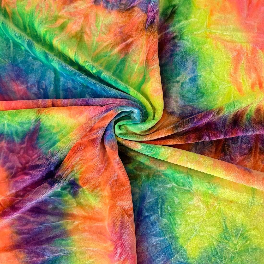 Dark Rainbow Cotton Candy Tie Dye Stretch Velvet Apparel Dancewear Costume Spandex Fabric - Sold by The Yard - 60"