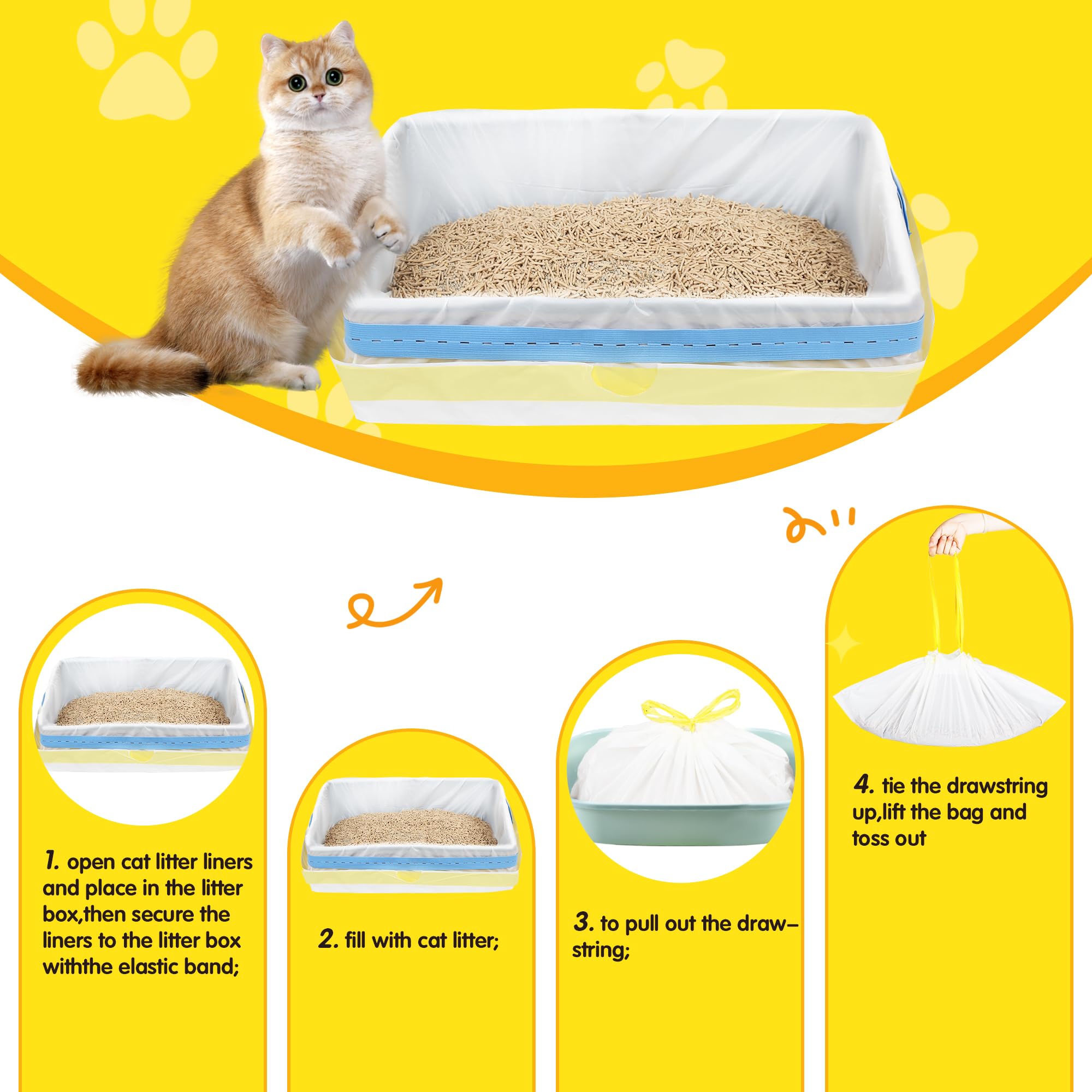 Bolsas de arena para gatos de 37 x 18 pulgadas, 30 bolsas de basura extra gruesas para gatos, extra resistentes, grandes, con cordón, para suministros para mascotas y gatos