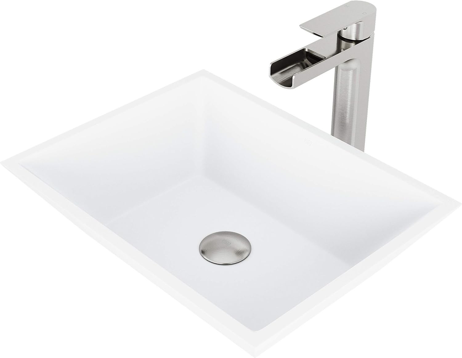 VIGO 18" L -14" W -10" H Vinca Matte Stone Rectangular Vessel Sink Set in White with Faucet and Drain -VGT941