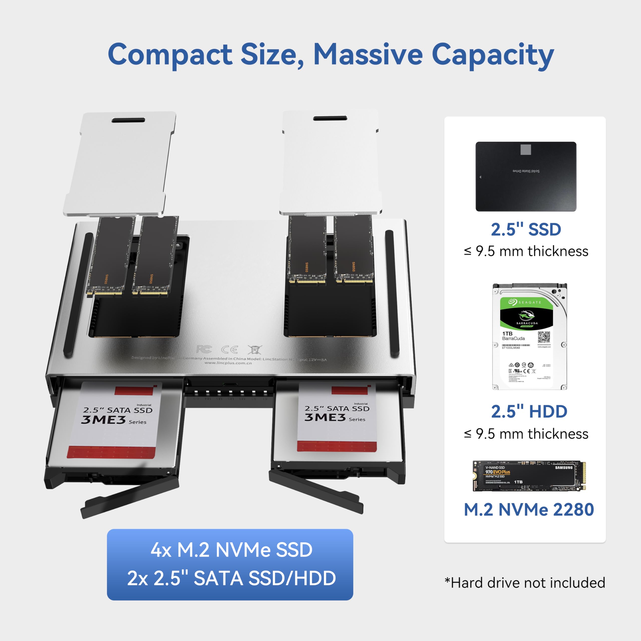 LincStation N1 - Servidor NAS de 6 bahías, 16 GB de RAM, 128 GB eMMC, 2 discos duros SATA + 4 SSD M.2 NVMe | Intel Celeron Quad-Core | 2.5 GbE | 4K HDMI | 2 años de garantía | almacenamiento conectado