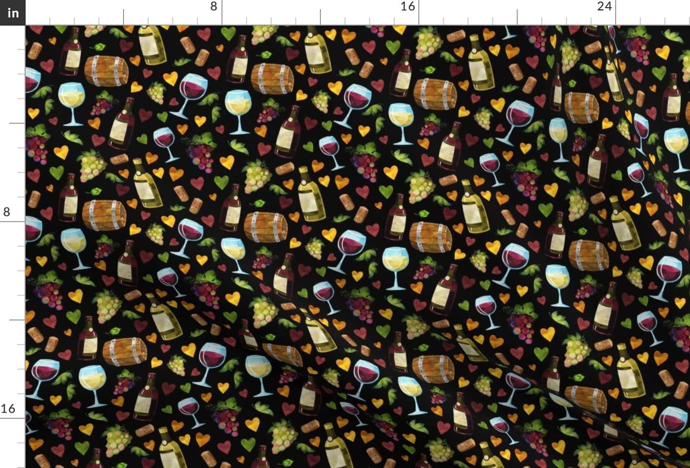 Spoonflower Fabric - Black Small Vines Retro Hearts Quilt Wine Glasses Printed on Minky Fabric by The Yard - Sewing Baby Blankets Quilt Backing Plush