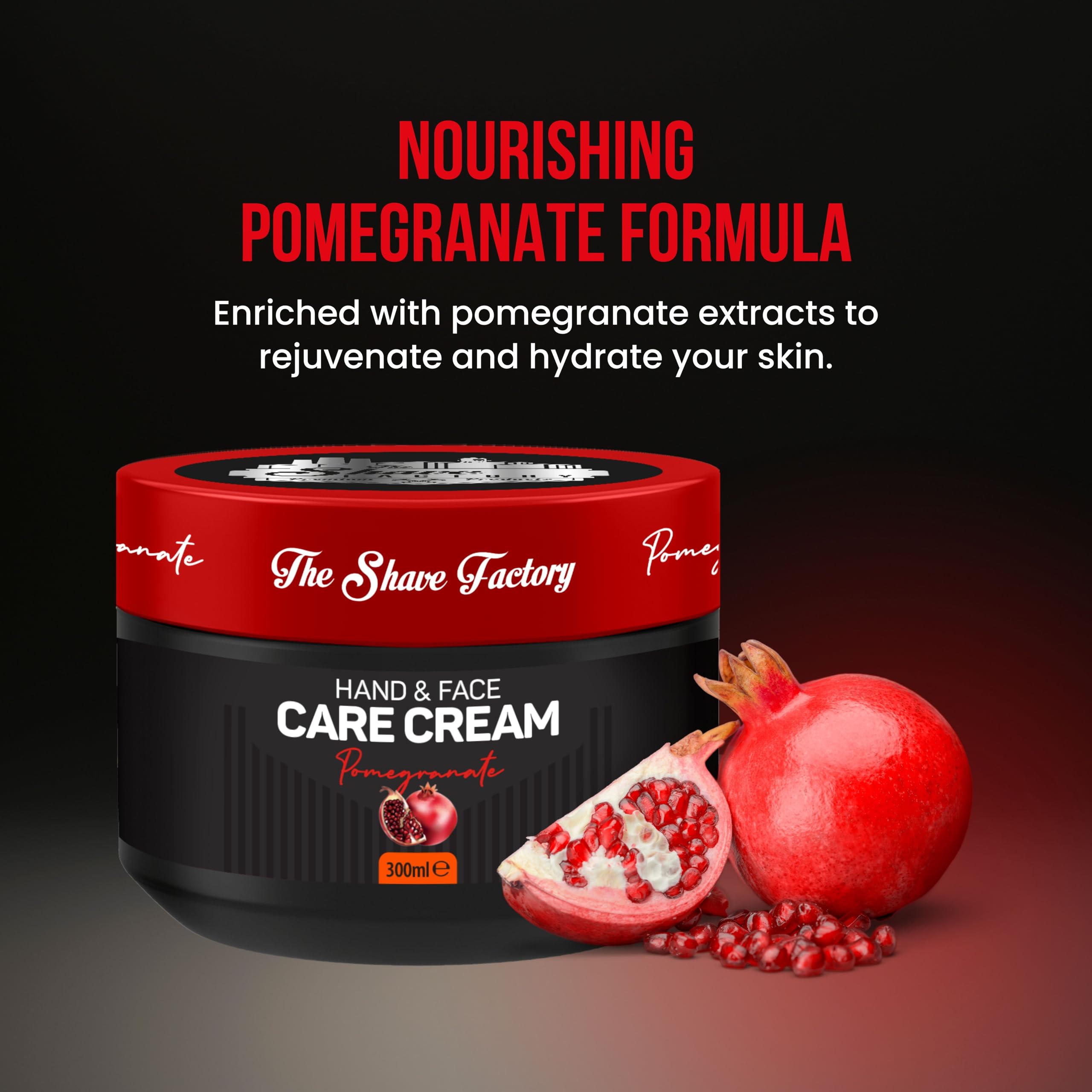The Shave Factory Hand and Facial Cream Pomegranate 300ML, Hydration, Nourishes Dry Skin - Image 2