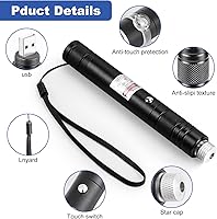 Vista 6 de Puntero láser verde de alta potencia, haz láser recargable de largo alcance, carga USB, para senderismo, presentaciones y uso al aire libre