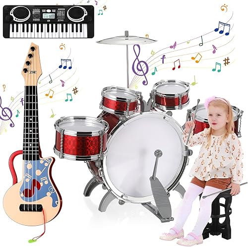 Leyndo Juego de 3 baterías para niños, teclado de piano de 37 teclas para niños y niños pequeños, mini teclado de piano de 4 cuerdas para niños, 5