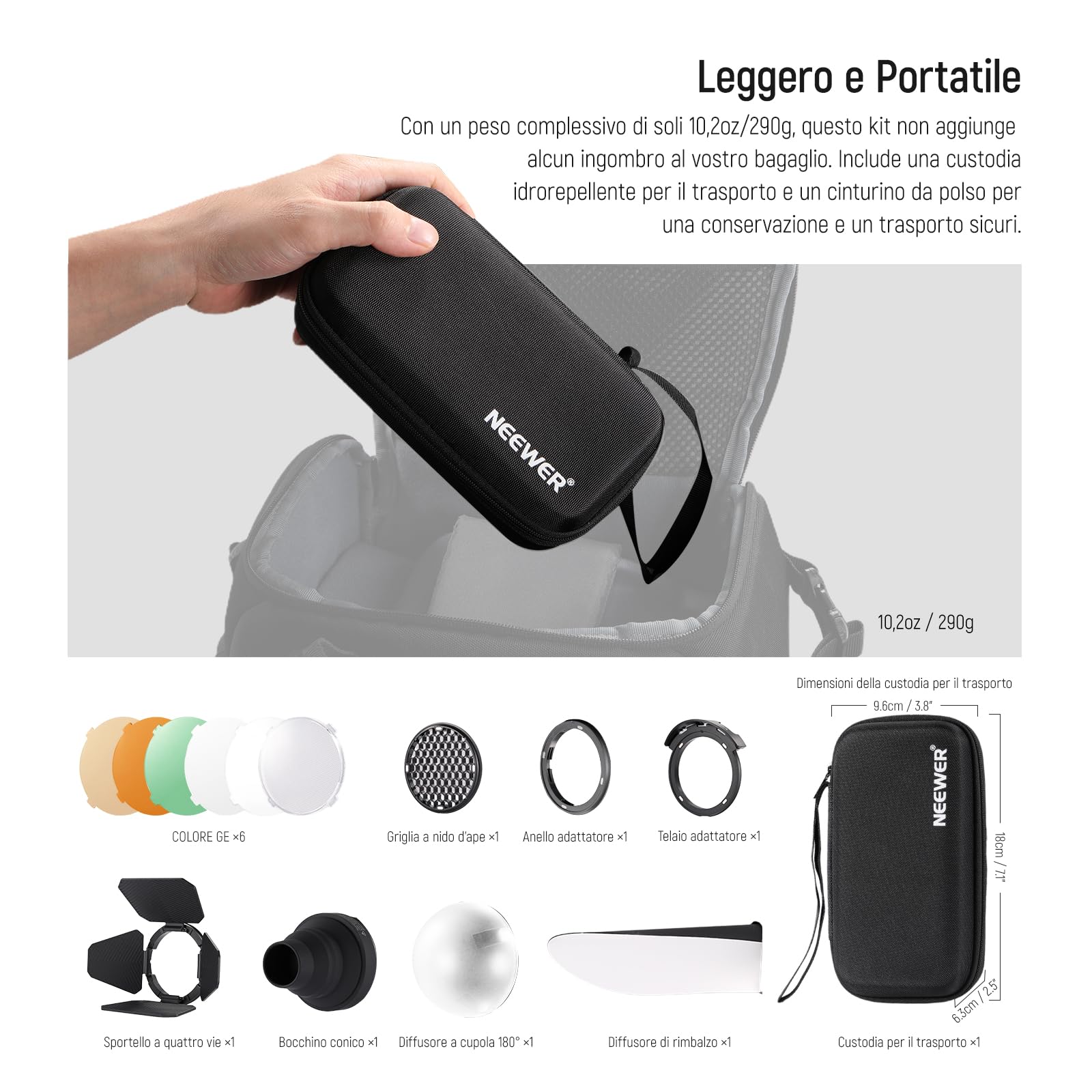 NEEWER CRM2 Kit Accessori Magnetici per Flash a Testa Rotonda, Set di Diffusore Modificatore di Luce Speedlite Compatibile con Godox V1 e V100, NEEWER Z3R-C/N/S, Z2-C/N/S/F, Z2Pro-C/N/S/F, Q120, Q200