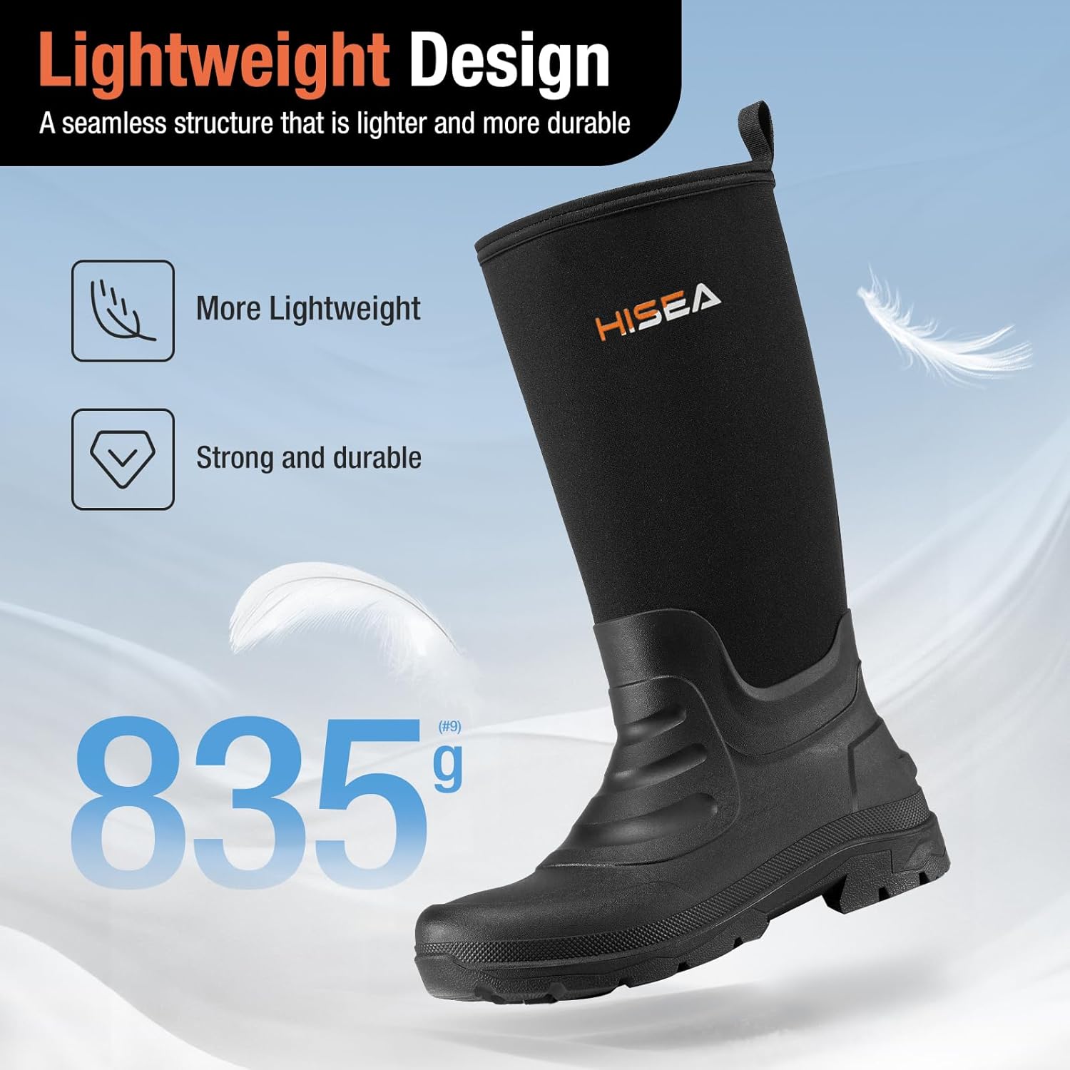 HISEA Men's Neoprene Rubber Rain Boots,Waterproof Insulated Hunting Fishing Mud Boots,Warm Boot with Comfortable Non-Slip Soles Suitable for Outdoor Garden Work - Image 8