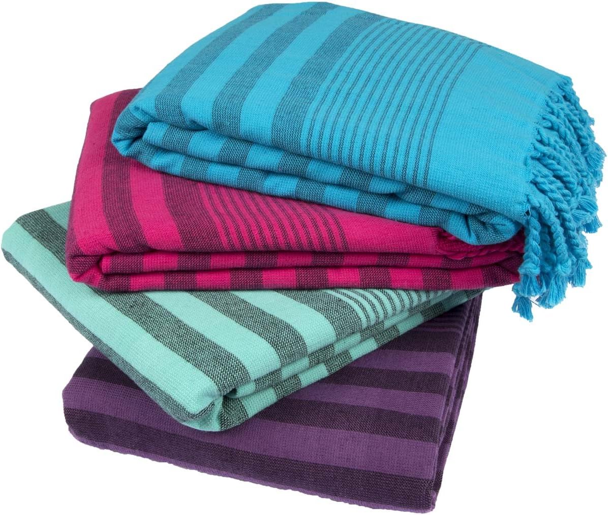 Clotho 4 Pack Turkish Towel - Oversized Beach Towel Set of 4 for Adults - Striped 100% Cotton 35 x 65 inch Variety Colors