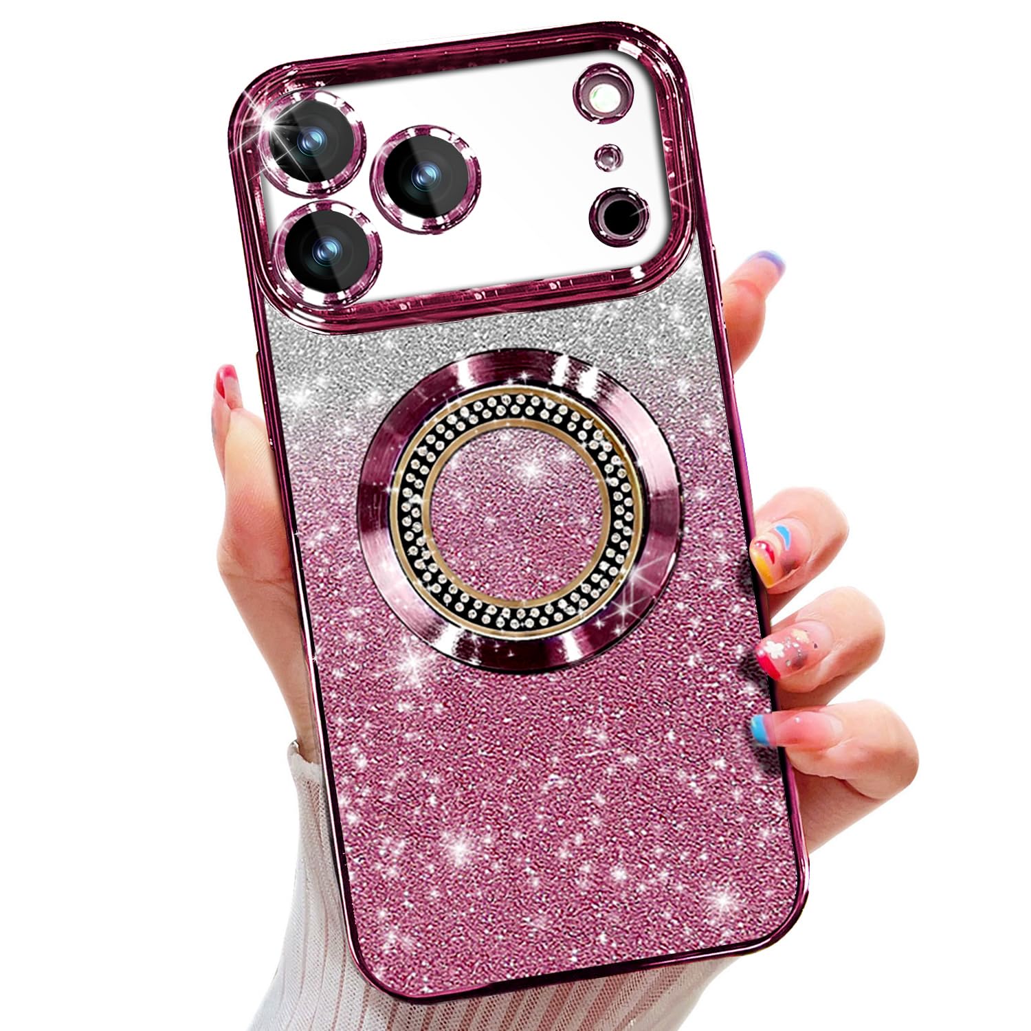 Glitter Case for iPhone 18 Pro Max/ iPhone 17 Pro Max Magnetic Cherry Red