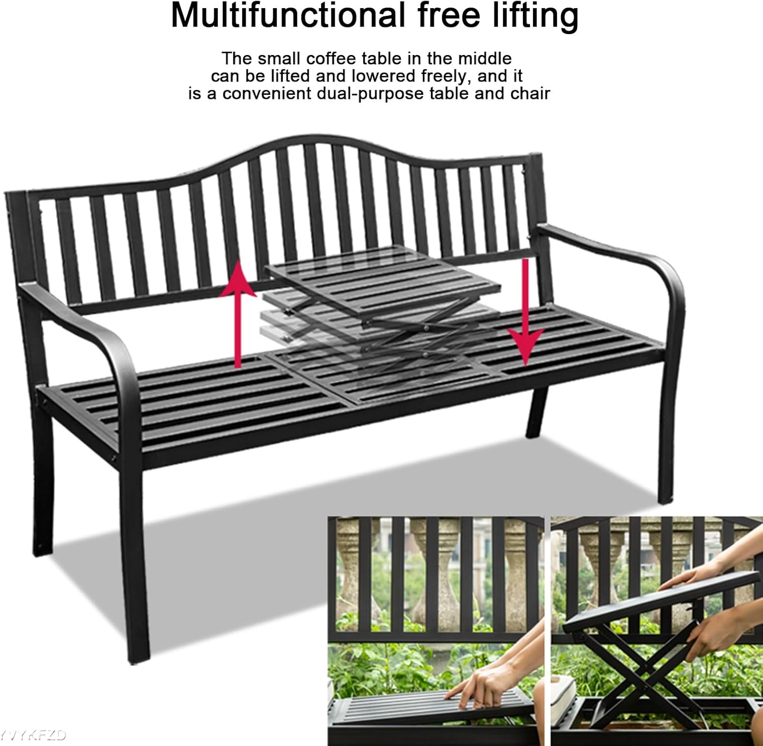 YVYKFZD Modern Garden Bench, Wrought Iron Patio Bench Seat, Backless Outdoor Bench Chair, Durable and Comfortable Design, Easy to Assemble, for Poolside, Lawn (Color : Black)