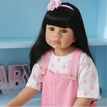 98cm Masterpiece Simulation Doll Clothing Model Oldmodel Ball Jointed Body Doll Real Toddler Baby Collectibles Photography Props, Long Black Hair