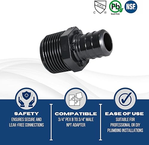 Miniatura 4 de 10 piezas XFITTING 3/4 pulgadas Pex x 3/4 pulgadas macho NPT adaptador, aleación de polietileno Pex macho, macho de plástico, Crimp Pex, negro, 10