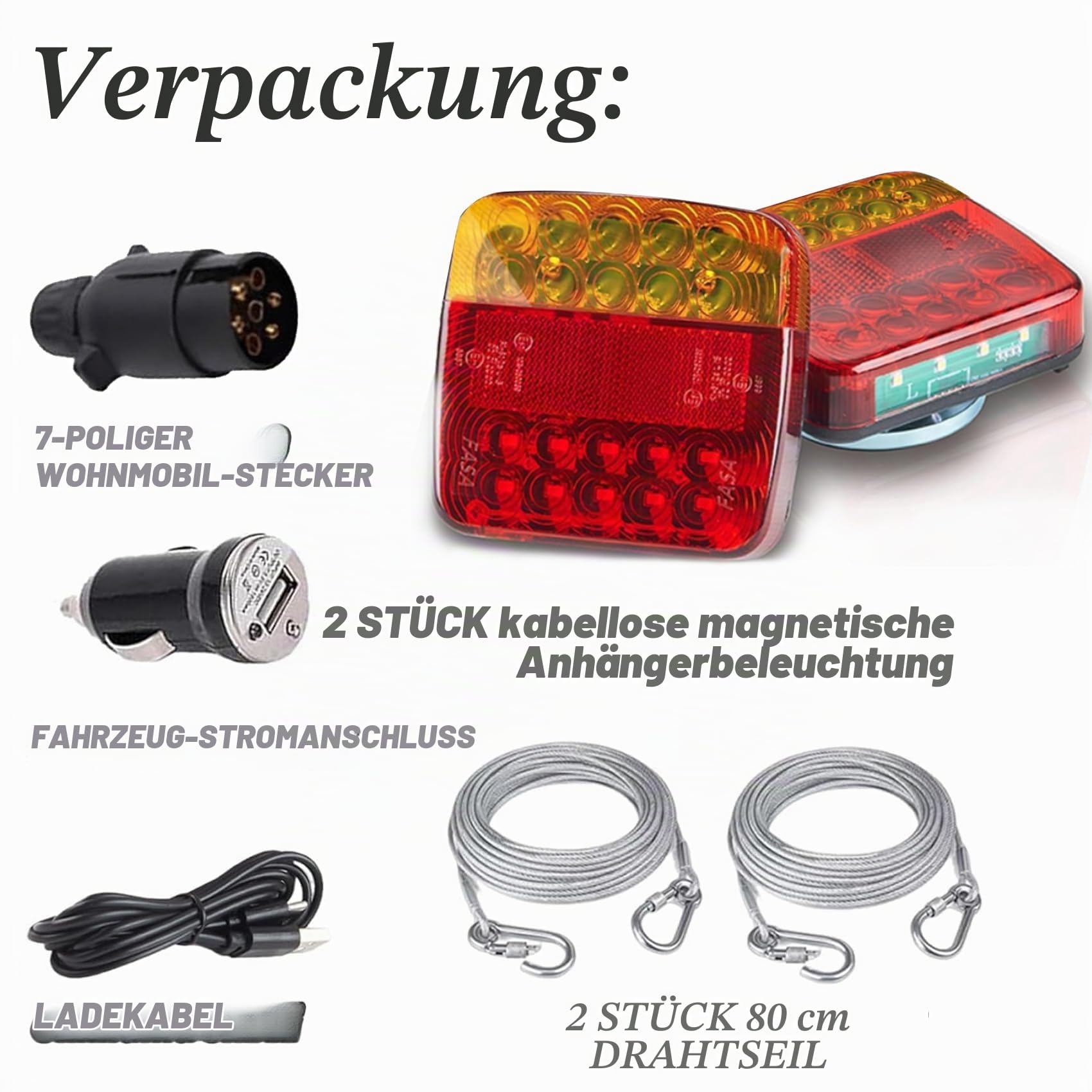 LED Anhänger Rückleuchten Kabellos 12V Magnetisch 7-polig