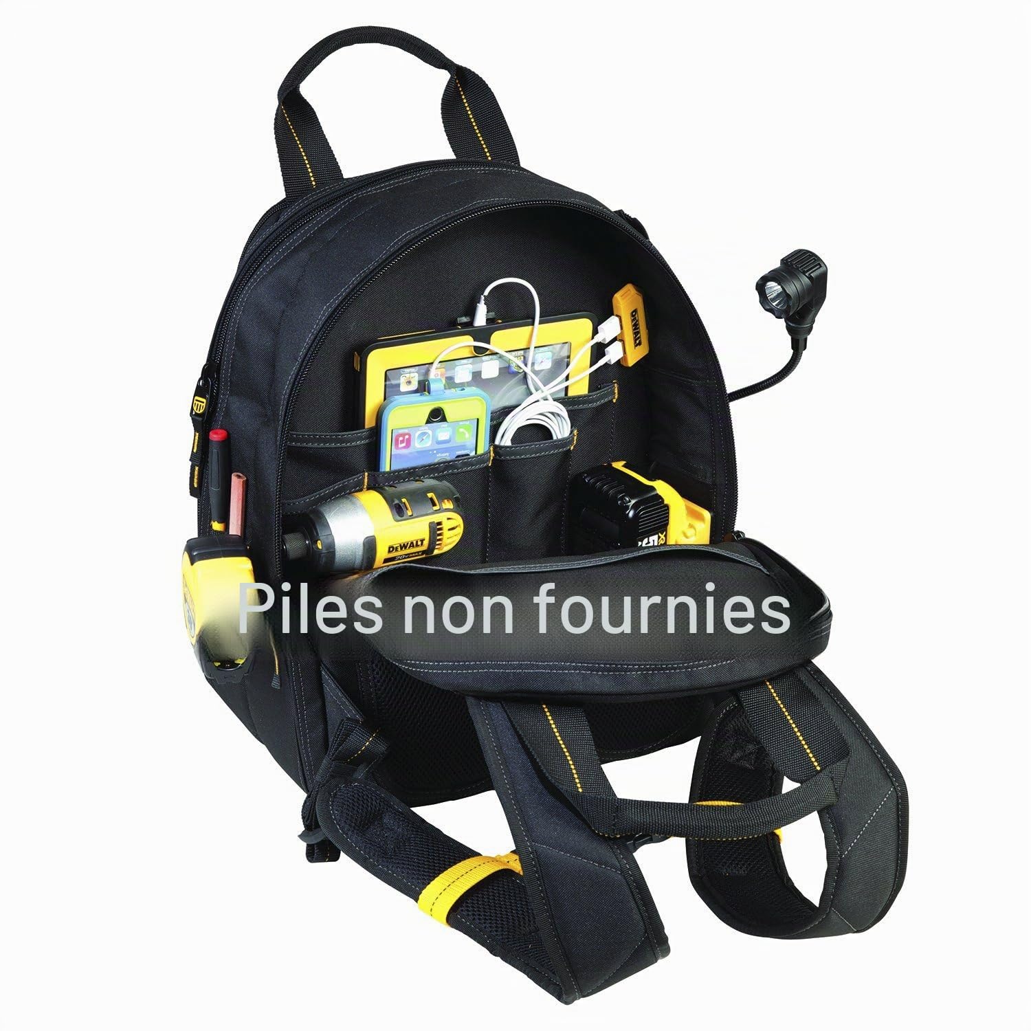 DEWALT DGCL33 Sac à dos lumineux avec 33 poches pour outils de chargement USB, jaune