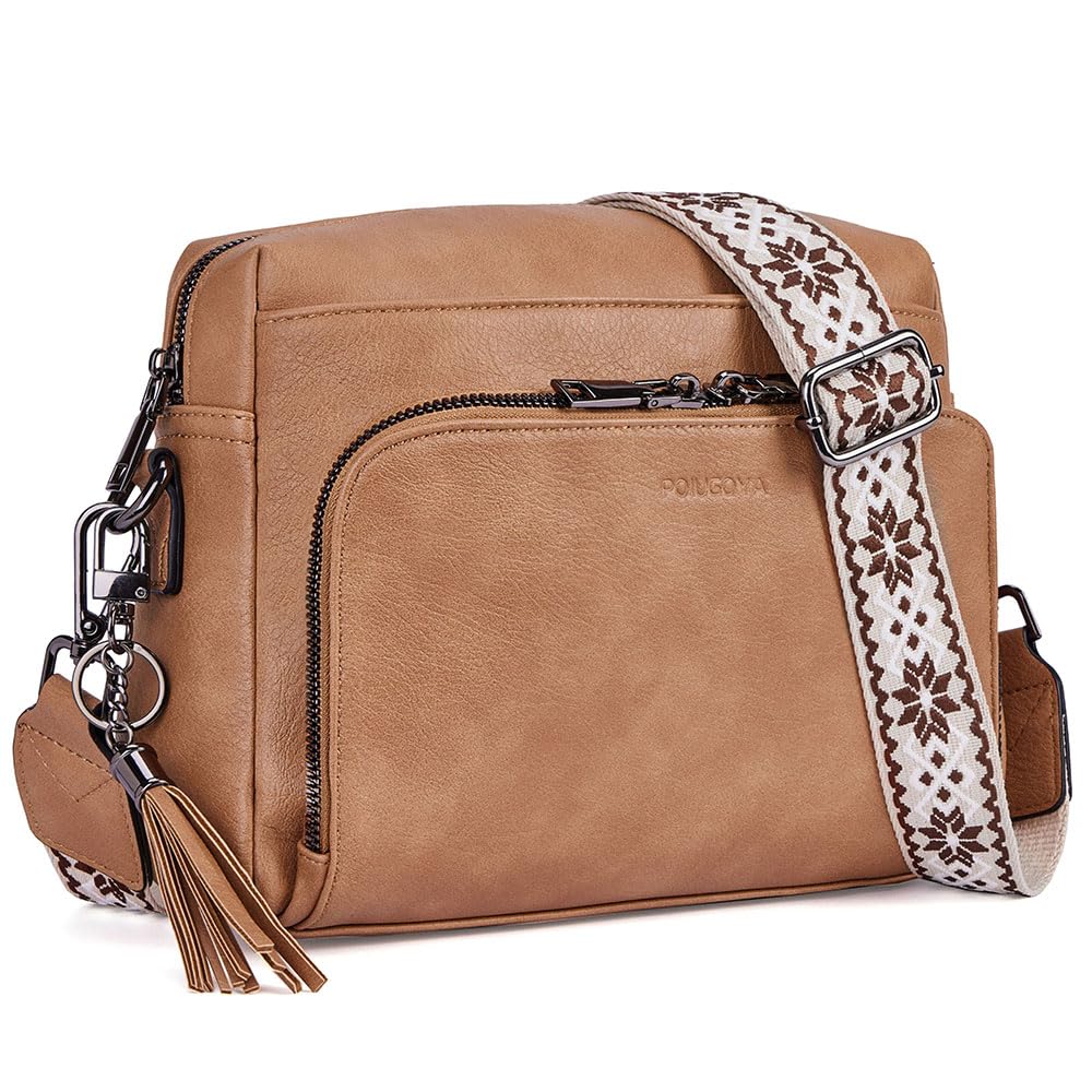 POIUGOYA Crossbody Purses for Women Trendy,Vegan Leather Medium Crossbody Bag,Women's Crossbody Travel Purse Built in Wallet