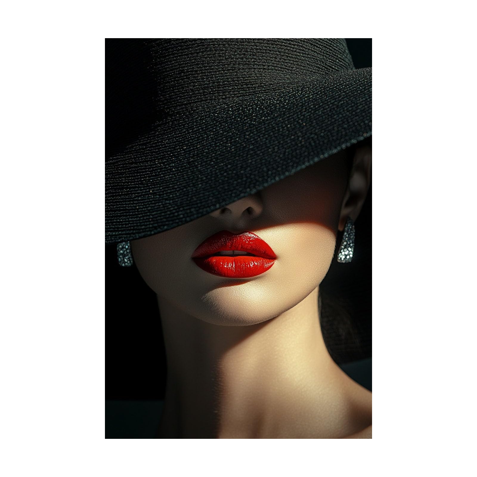 TERUEA Glamorous Art Deco Inspired Woman Black Hat Red Lips Women Wall Art Canvas Artwork Canvas Art Home Decor Home Wall Decor(Black)-60x90cm Unframed