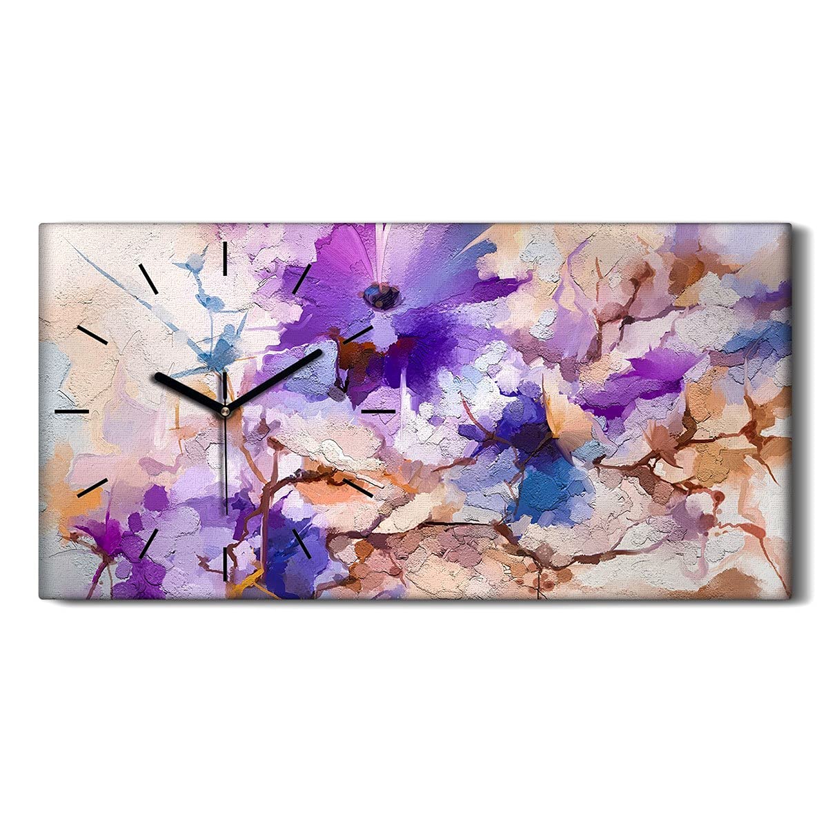 Horloge sur Toile 60x30cm Fleurs Art Moderne Cadre sans Tic-Tac