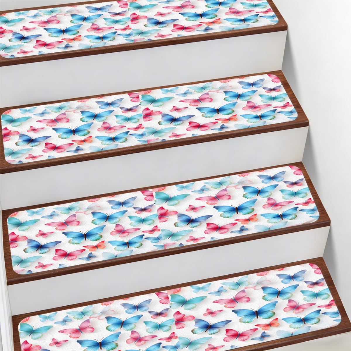Alfombra para peldaños de escalera antideslizante con mariposas estéticas infantiles