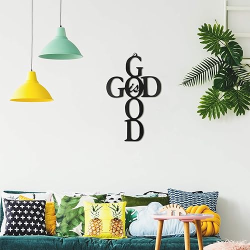 Miniatura 5 de Letrero colgante de metal con cruz negra con texto en inglés "God is Good", bonito regalo de decoración religiosa para decoración de pared del hogar