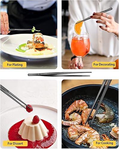 Miniatura 5 de 4 pinzas largas y finas de acero inoxidable profesional de 12 y 10 pulgadas para cocina, alimentos, cocina, reparación, mariscos y barbacoas