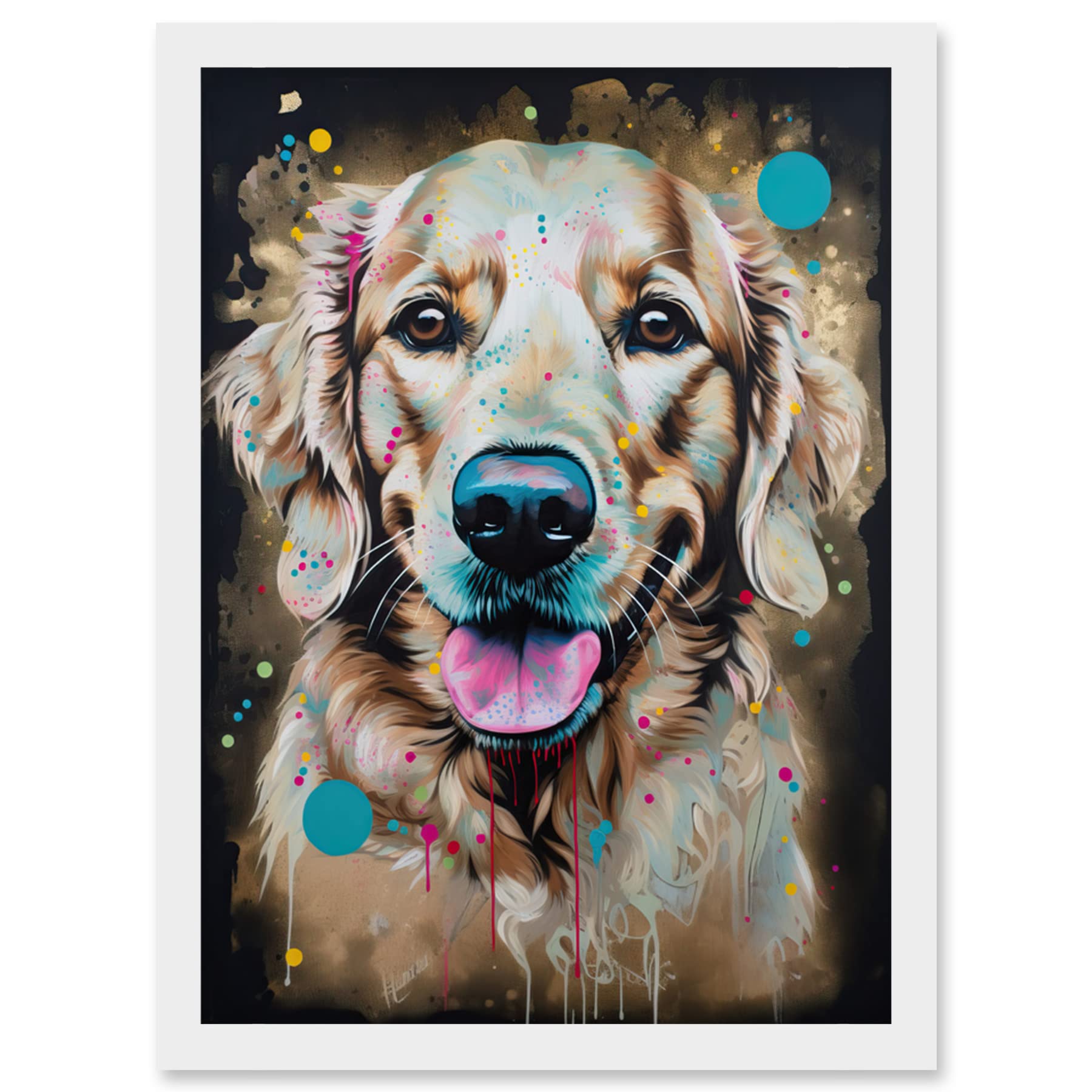 Framed Wall Art Print - Golden Retriever Dog Portrait - A4 - Artery8