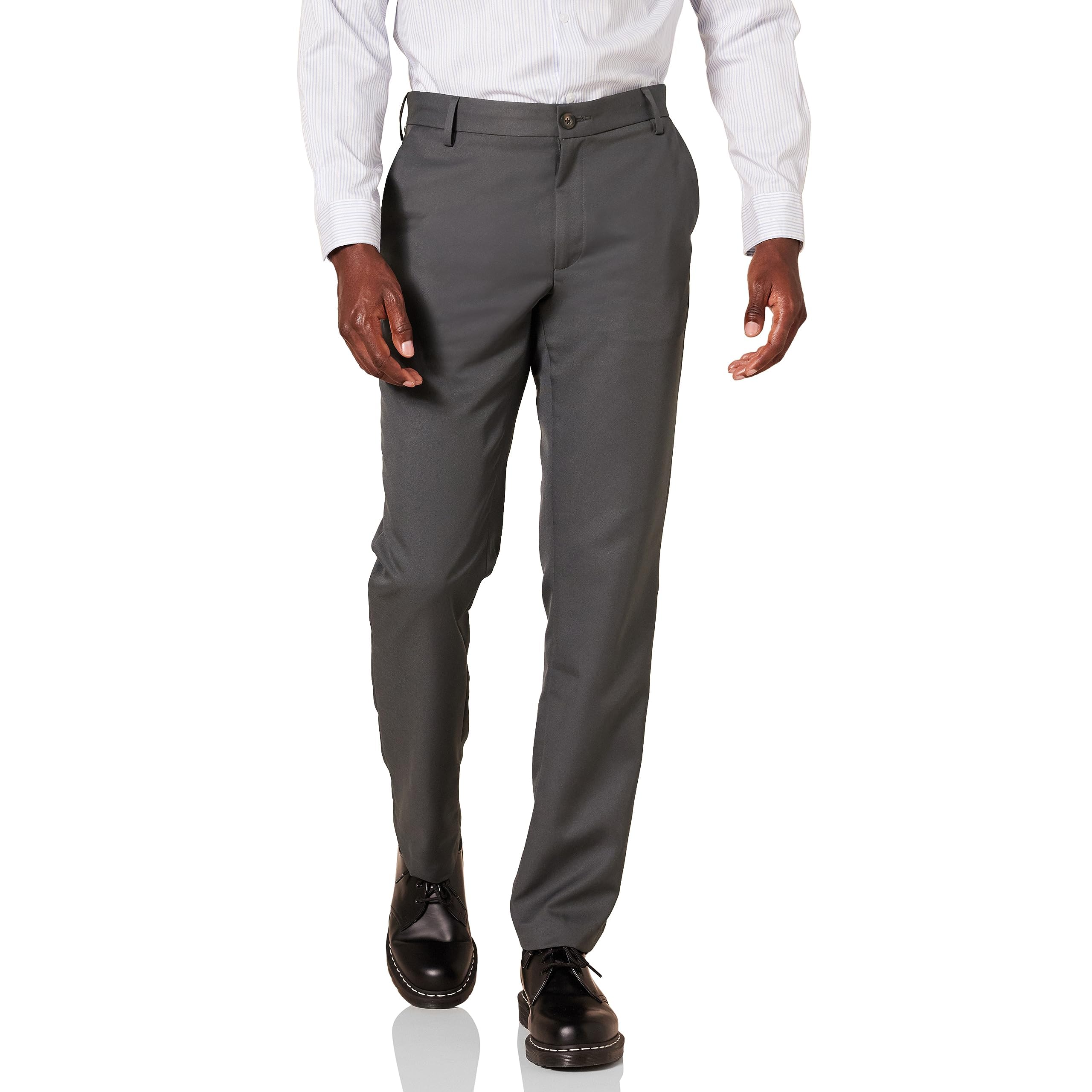 Amazon Essentials Herren Flatfront-Anzughose in schmaler Passform, Kohlegrau, 32W / 31L