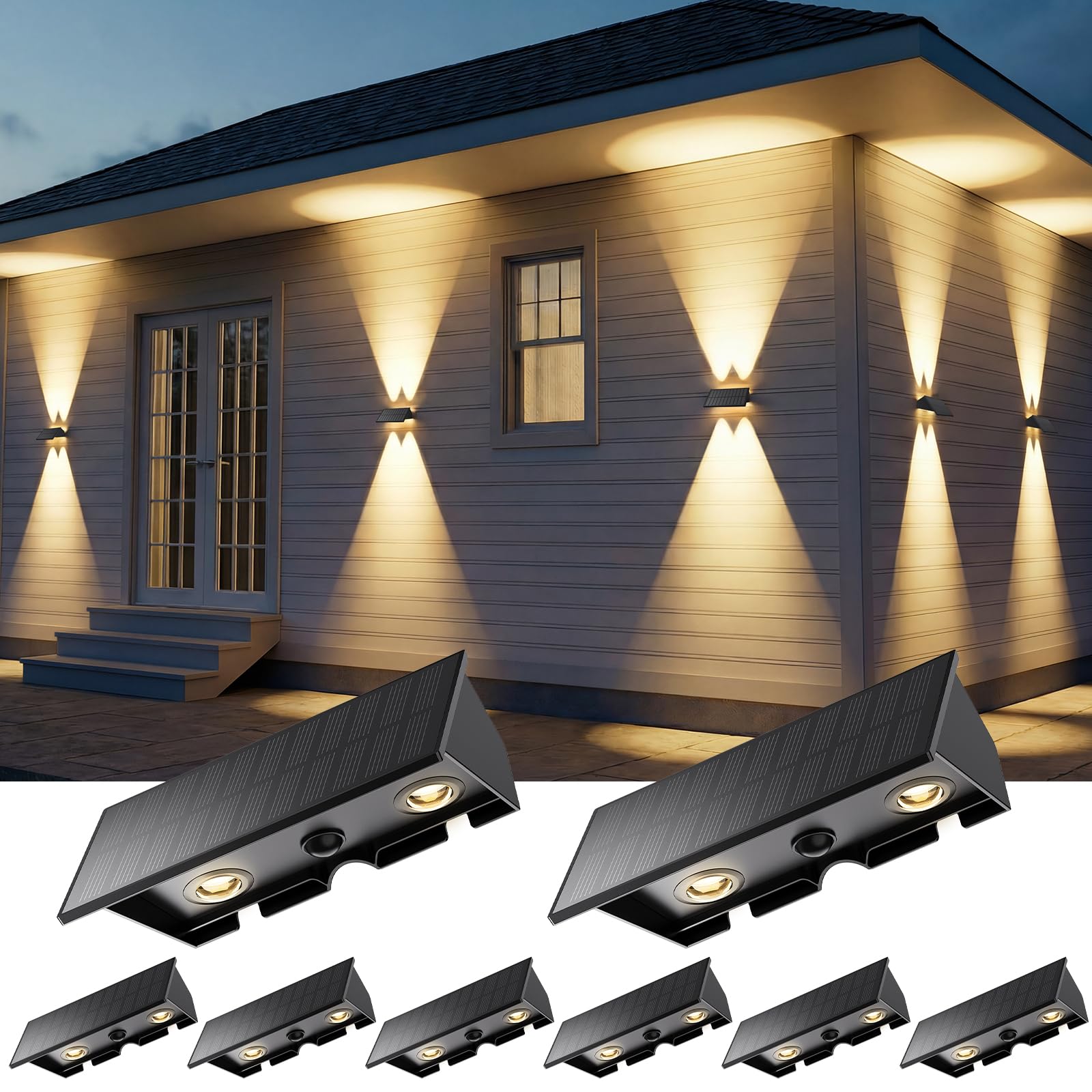 Photo 1 of 8PACK Solar Sconce Lights Outdoor,3000/4000/6000K 3 Modes Up and Down Solar Wall Lights Dusk to Dawn Lighting IP65 Waterproof Solars Lights Outdoor for Exterior Front Porch Garage Fence Patio Yard