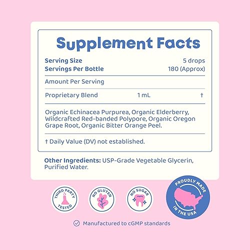 Miniatura 7 de JoySpring Immune Drops - Suplemento de apoyo a la inmunidad para niños (1 onza líquida, 30 porciones) con líquido orgánico de saúco, equinácea, raíz