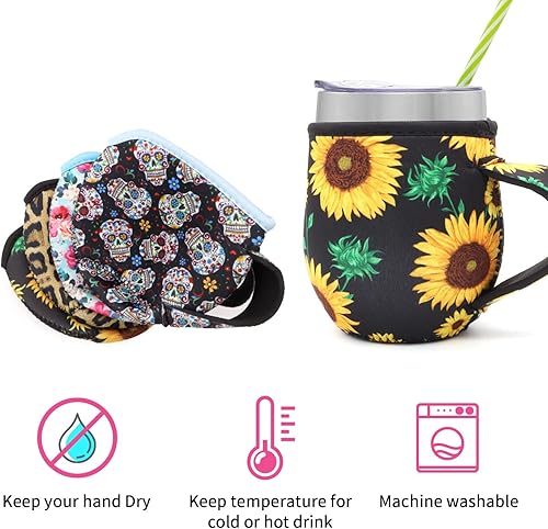 Miniatura 4 de Paquete de 4 fundas aisladas de neopreno reutilizables con asa para copa de vino sin tallo de 12 onzas, tarros Mason de boca regular de 16 onzas