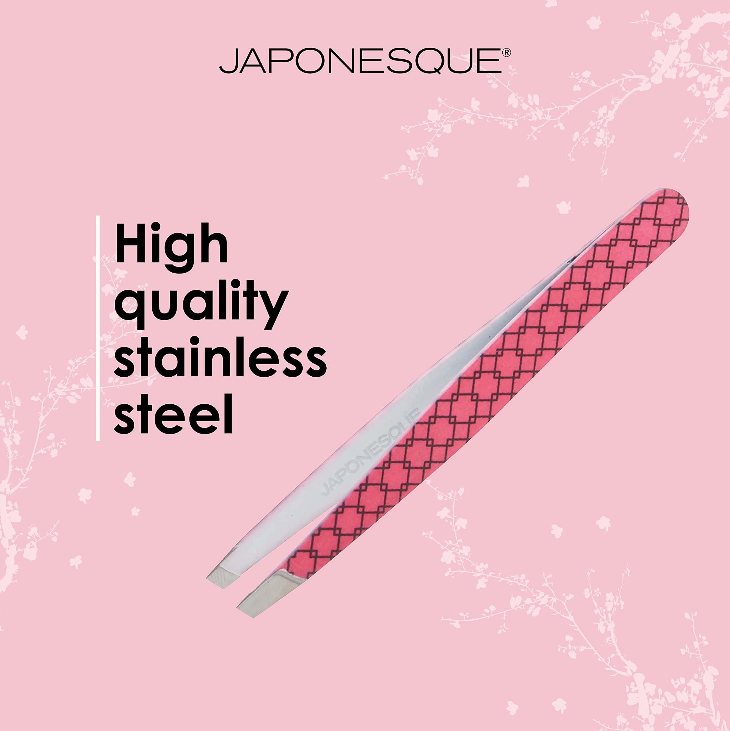 JAPONESQUE Pinzette inclinate morbide al tatto con punte affilate a mano per modellare e definire le sopracciglia, con custodia protettiva